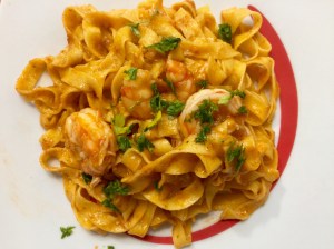 Fettuccine alla crema di gamberetti e brandy
